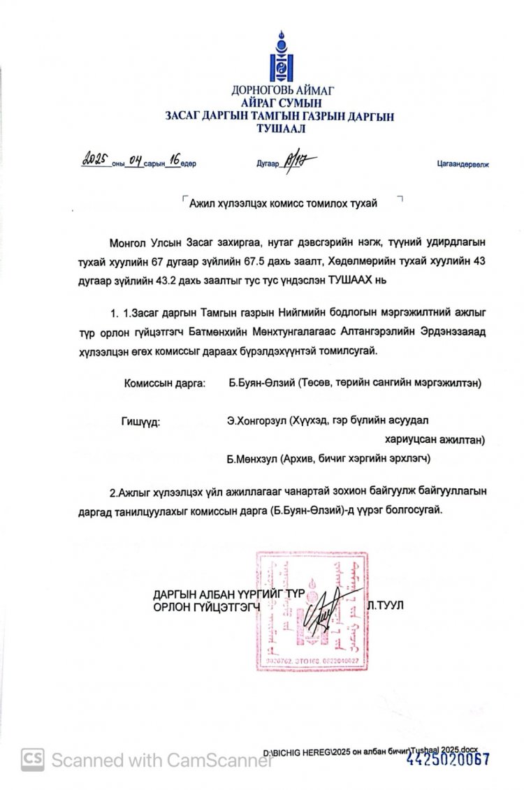 Ажил хүлээлцэх комисс томилох тухай А/17