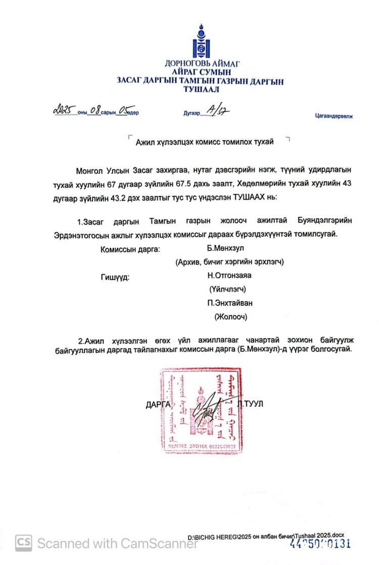 Ажил хүлээлцэх комисс томилох тухай А/37