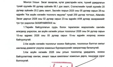 Аж ахуйн нэгж ийн 2026 оны улсын тооллогыг зохион байгуулах тухай А/41
