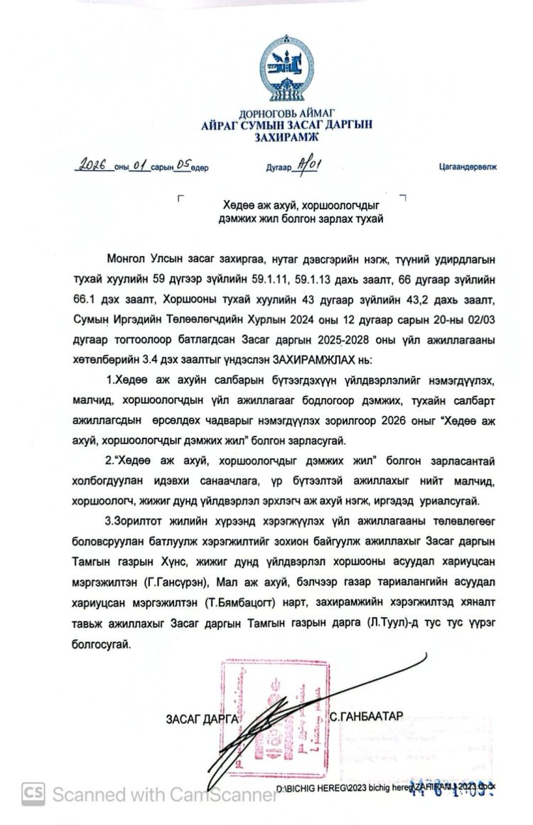 Хөдөө аж ахуйн, хоршоологчдыг дэмжих жил болгон зарлах тухай А/01