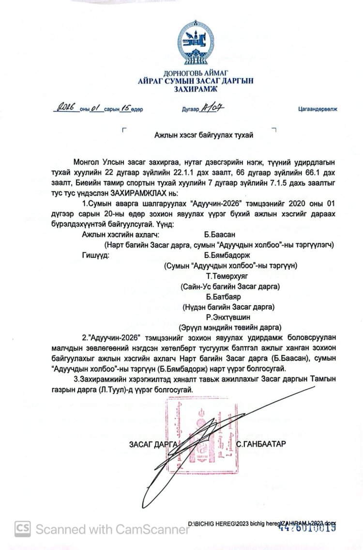 Ажлын хэсэг байгуулах тухай А/07