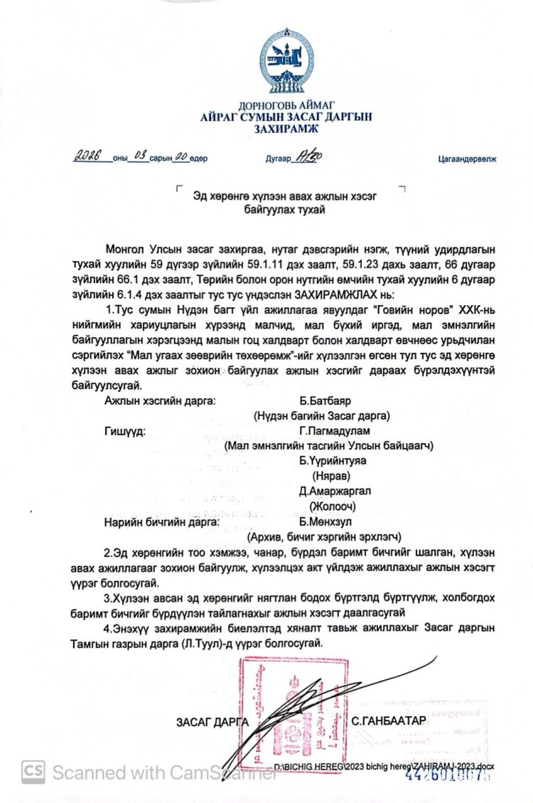 Эд хөрөнгө хүлээн авах ажлын хэсэг байгуулах тухай А/30