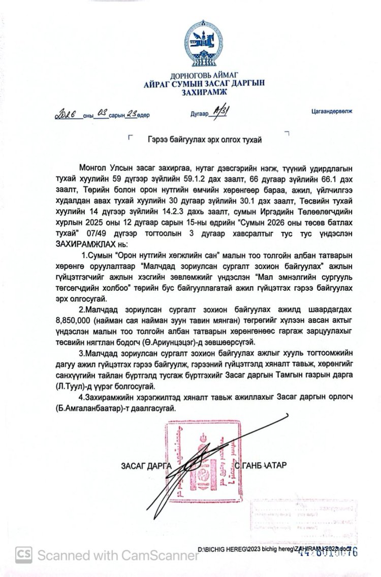 Гэрээ байгуулах эрх олгох тухай А/31
