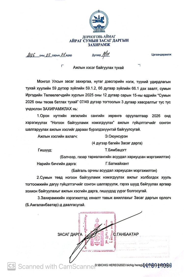 Ажлын хэсэг байгуулах тухай А/34