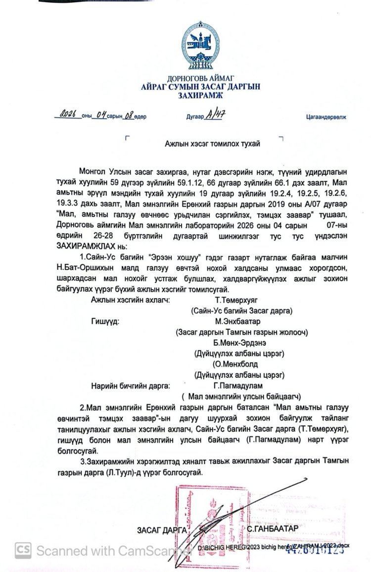 Ажлын хэсэг томилох тухай А/47