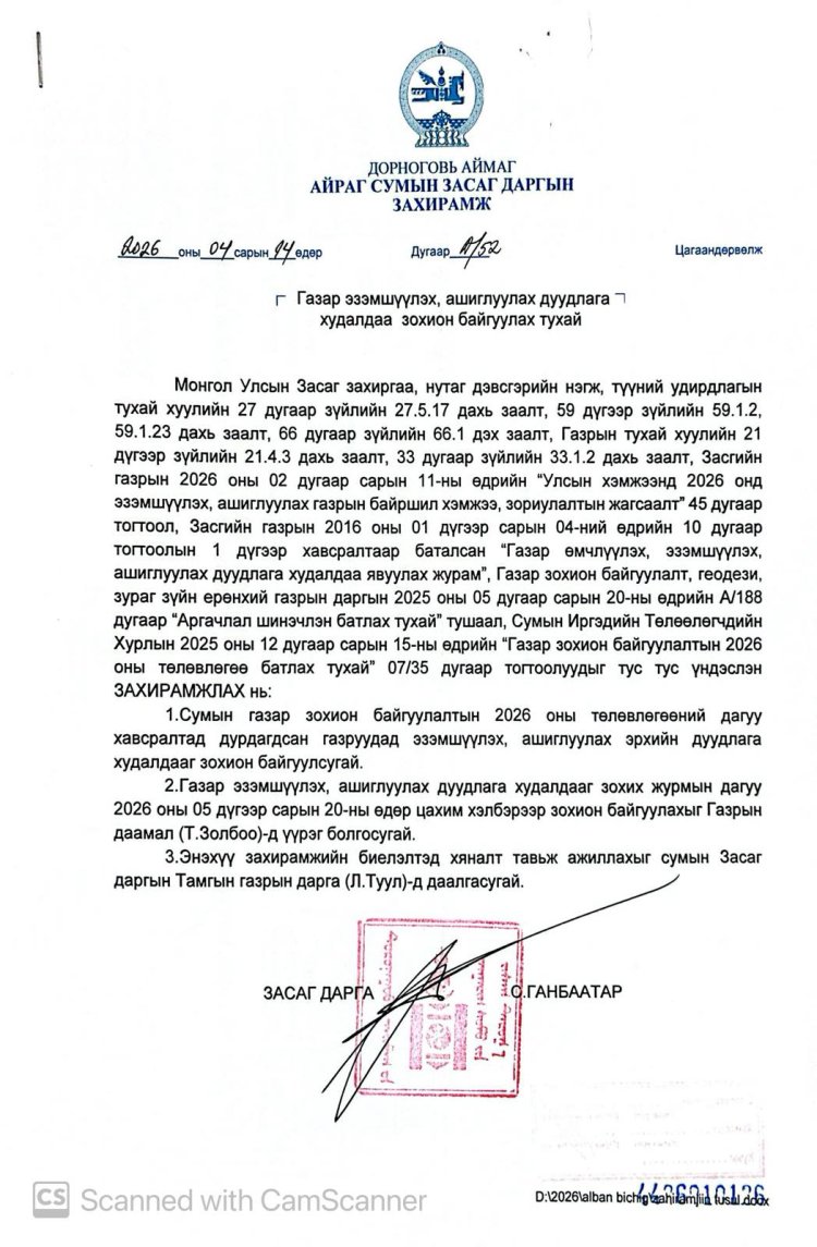 Газар эзэмшүүлэх, ашиглуулах дуудлага худалдаа зохион байгуулах тухай А/52