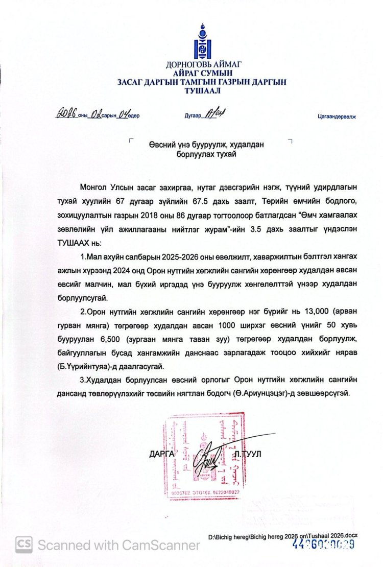 Өвсний үнэ бууруулж, худалдан борлуулах тухай А/04