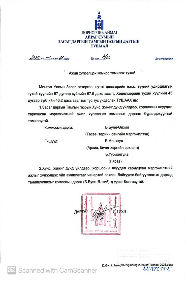 Ажил хүлээлцэх комисс томилох тухай А/12